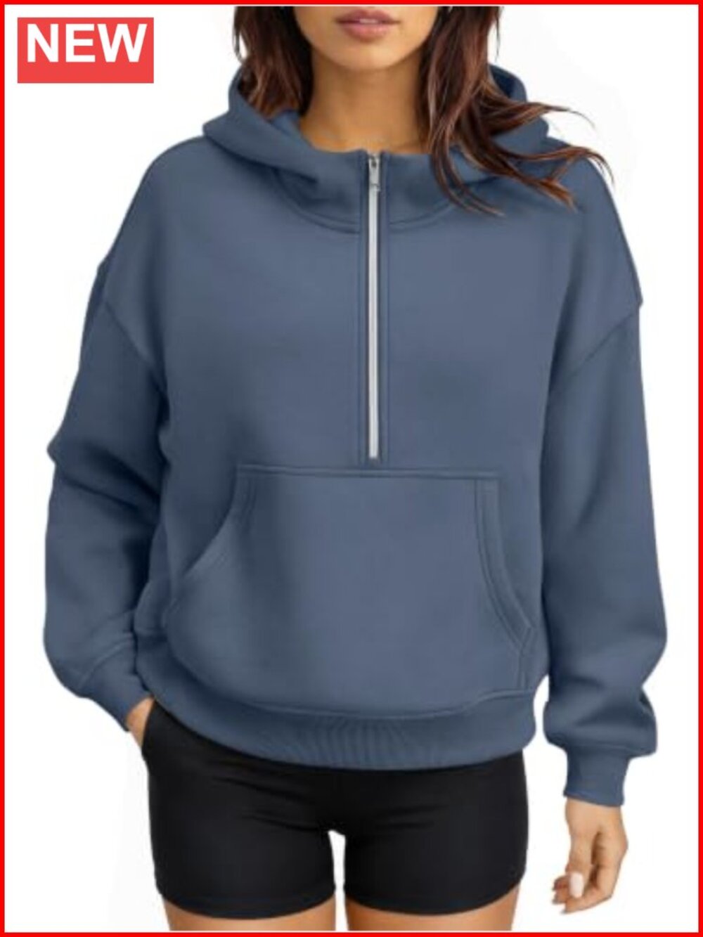 Half Zip Fleece Hoodie Women Pullover Sweatshirt Relaxed Fit